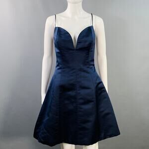 DONALD DEAL Size 8 Navy Taffeta Spaghetti Straps Knee Length Cocktail Dress